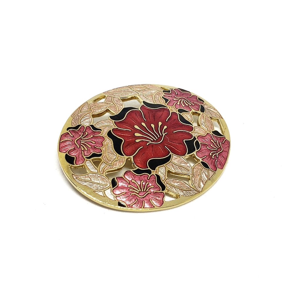 Fish and Crown vintage Cloisonné brooch